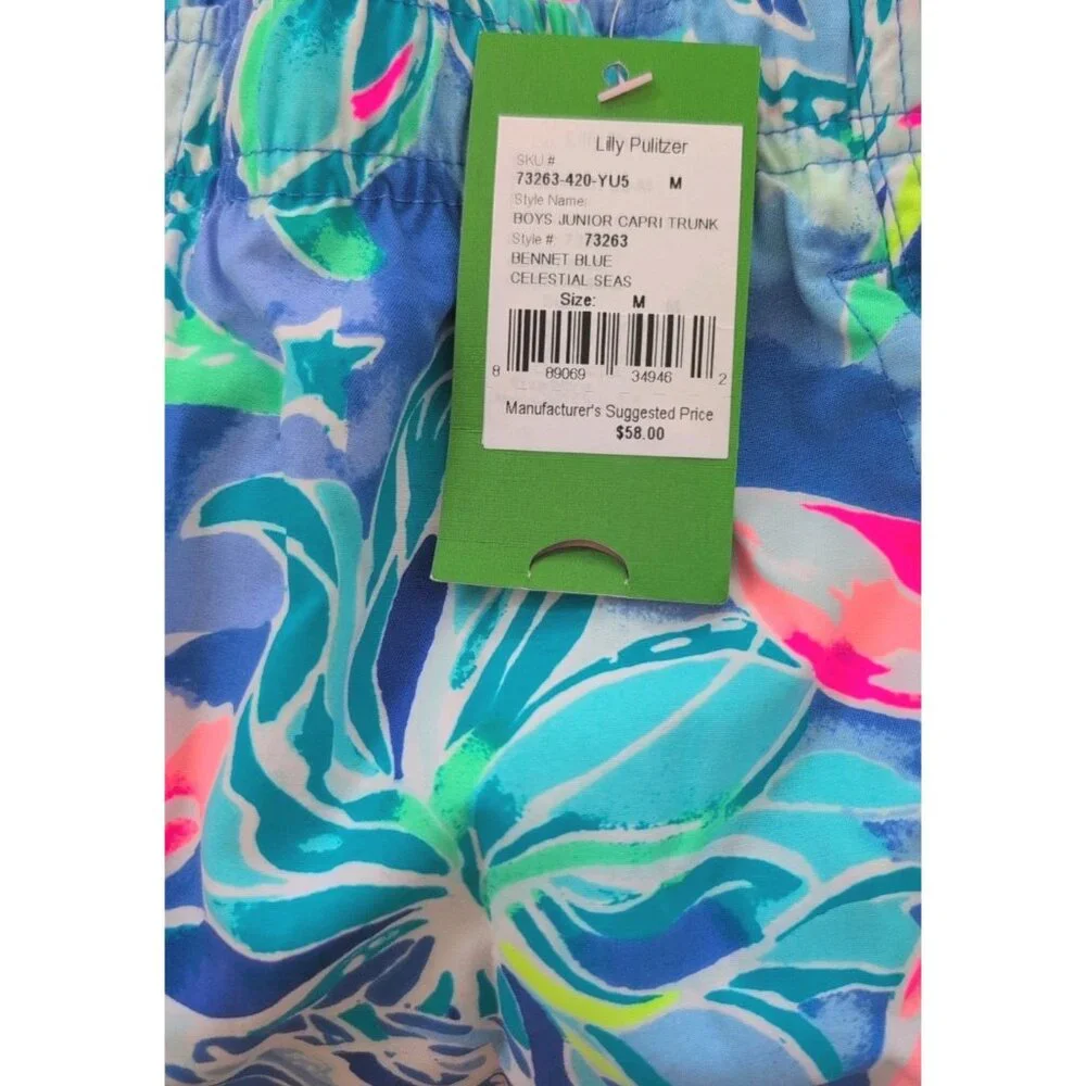 Lilly Pulitzer‎ Boy's Capri Trunks Bennett Bennett Blue/Celestial Seas MD (6/7)